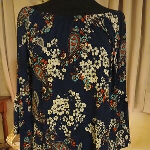 Navy Floral Paisley Blouse